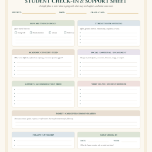 Dendera Academy™ Student Check-In & Support Sheet